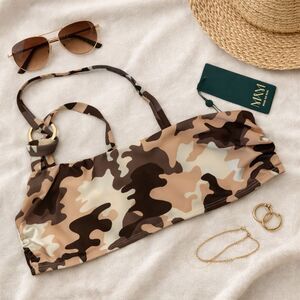 Megan Mae Miami Courageous One Shoulder Camo Bikini Top Medium NWT